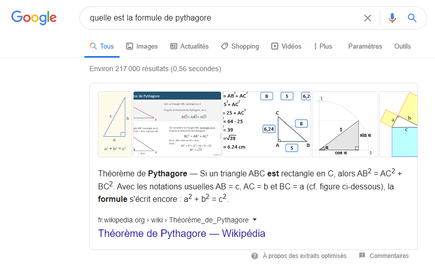 recherche formule de pythagore