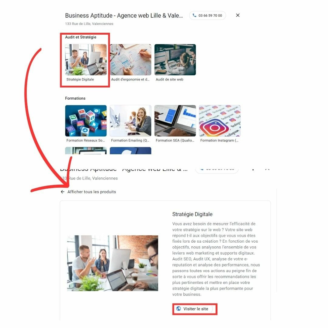 liens fiche GMB site